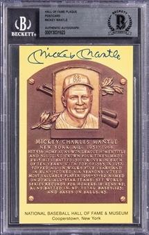 Mickey Mantle Signed Hall of Fame Plaque Postcard (Beckett)